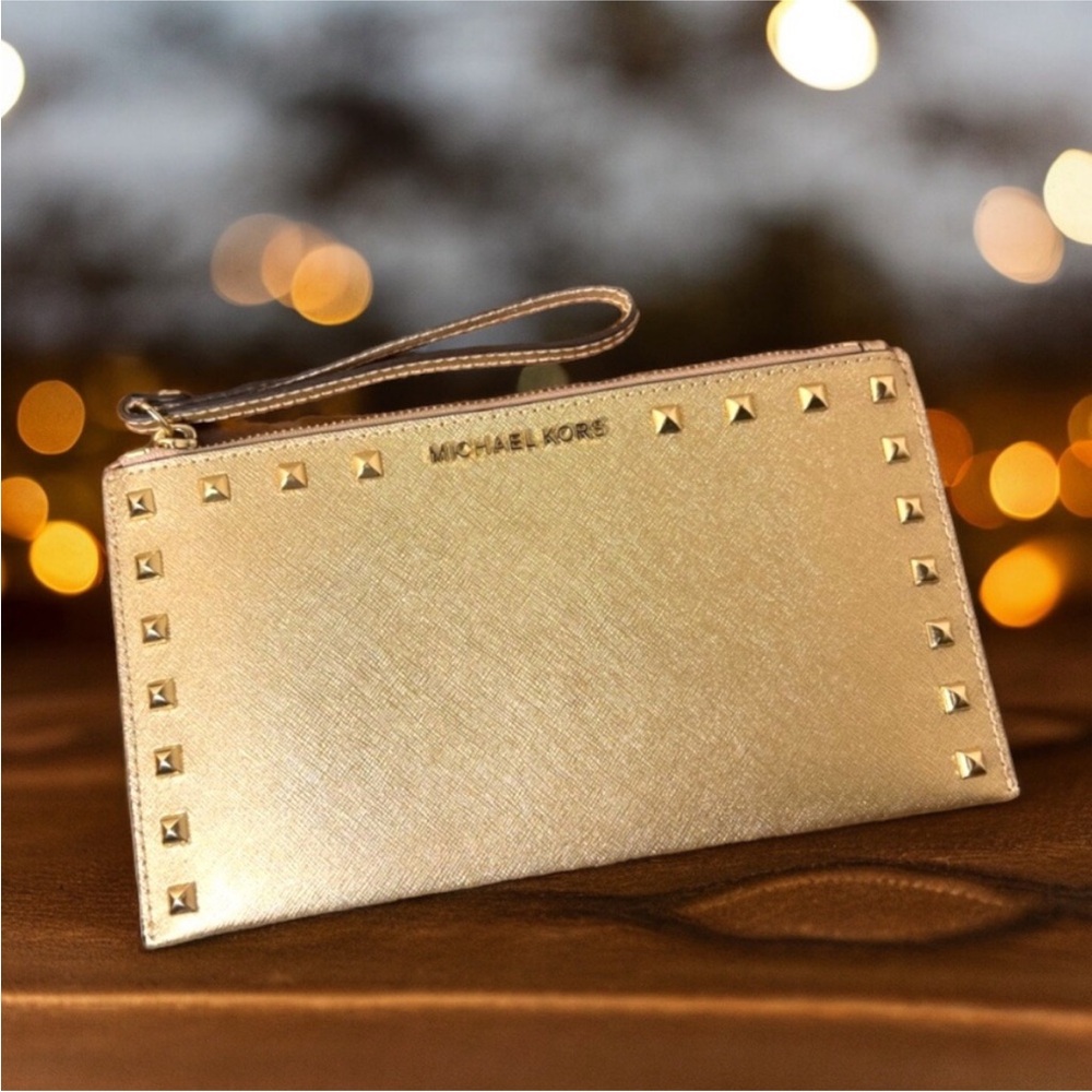 Michael Kors Gold Studded Wristlet Clutch
